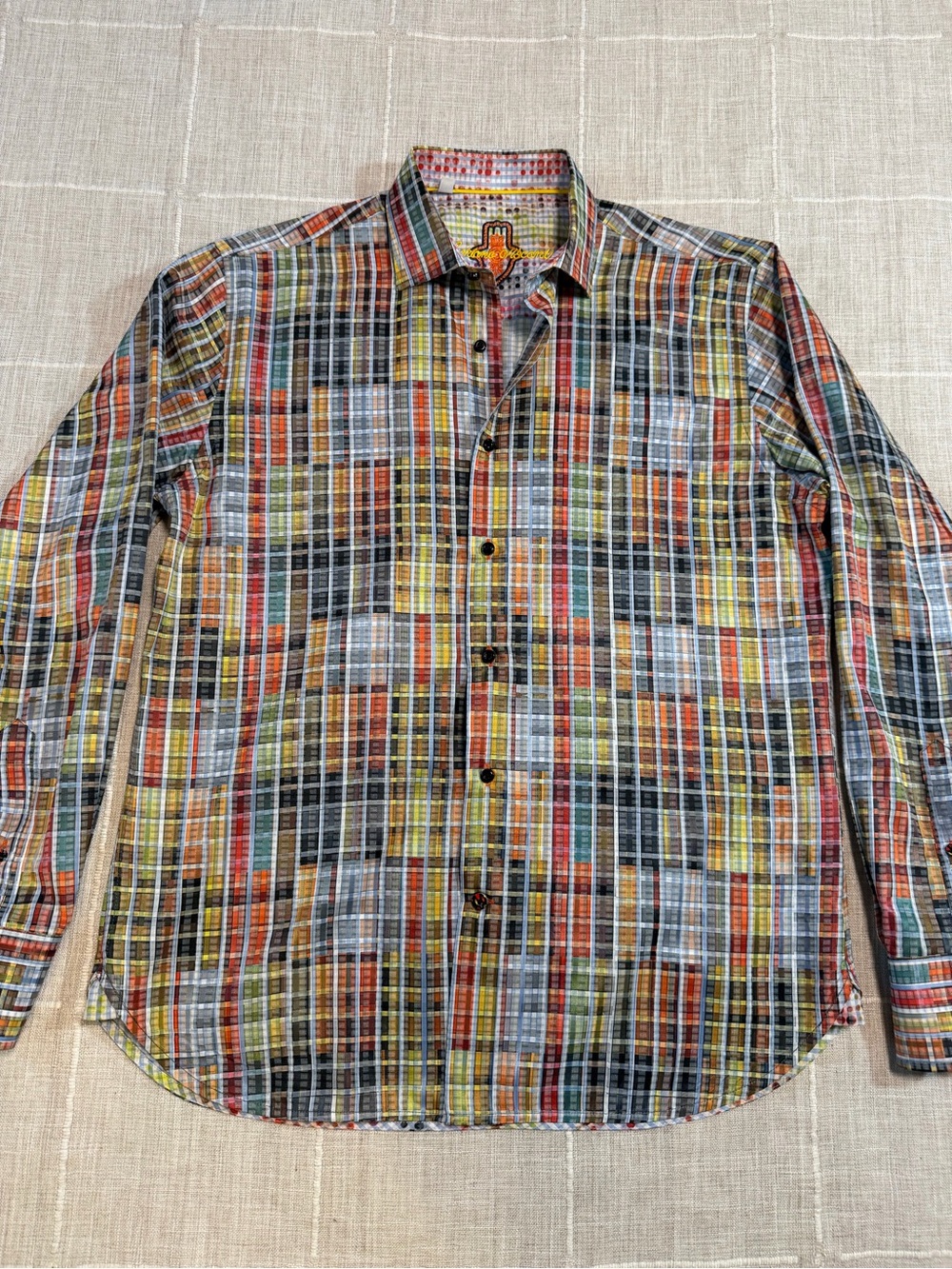 Luciano Visconti Multicolor Plaid Shirt Mens Large Cotton Modal Button Front